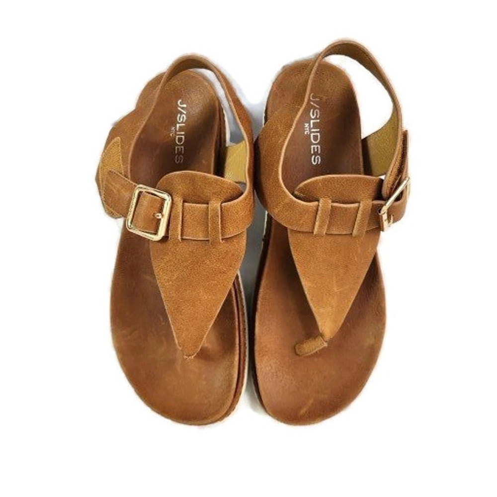 J/Slides NYC Becky Women's Brown Leather Thong Toe Sandal 9.5 - Picture 3 of 5